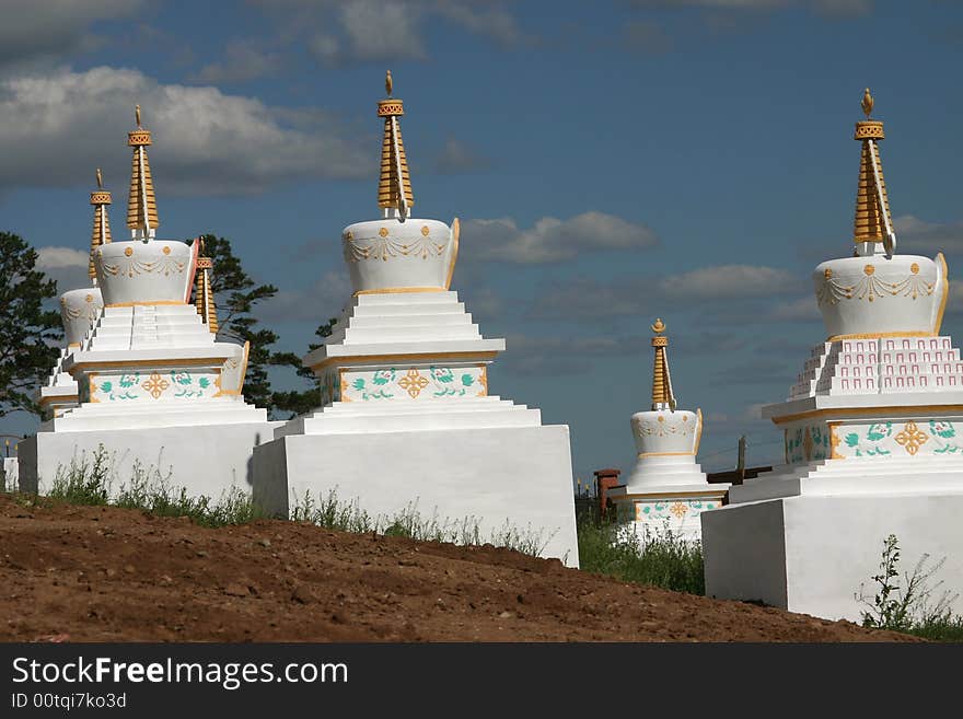 A group of stuppa from the side in siberia. A group of stuppa from the side in siberia