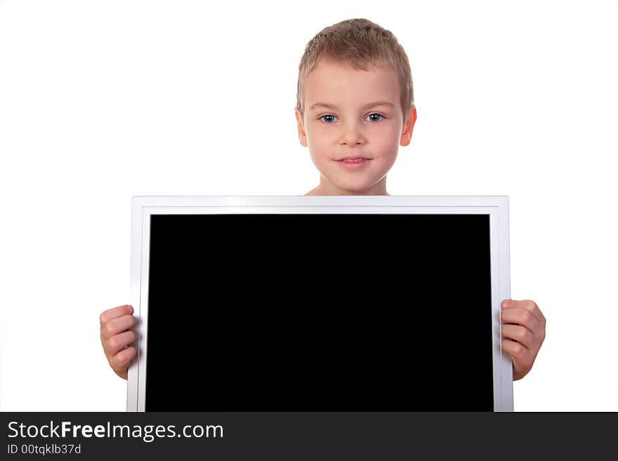 Boy with screen on white