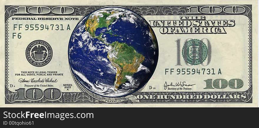 Picture of earth inside a one hundred dollar bill 1. Picture of earth inside a one hundred dollar bill 1