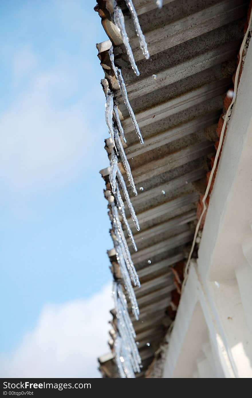 Icicles on edge of a roof