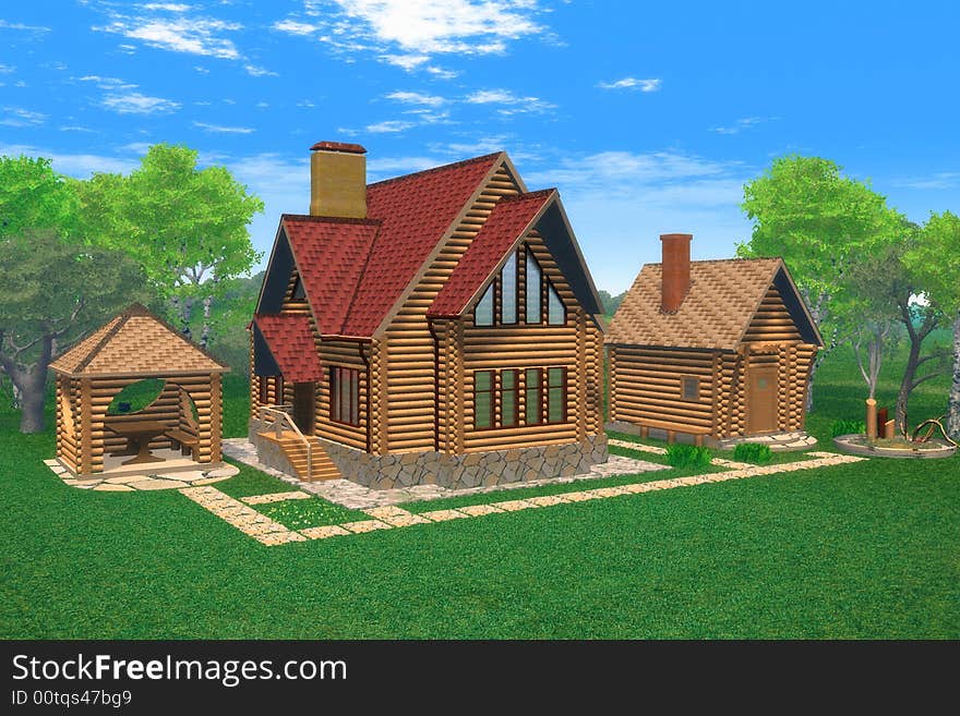 Wooden country-house (3d illustration)