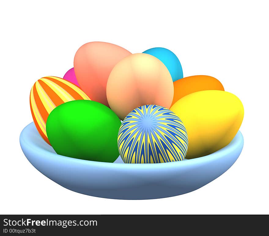 3d easter eggs in a plate