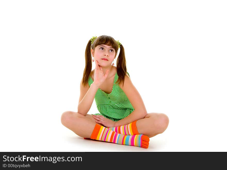 Happy girl over white background