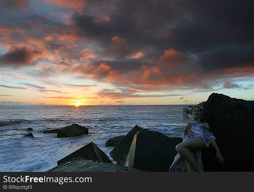 Stormy sunset sky over Atlantic ocean. Stormy sunset sky over Atlantic ocean