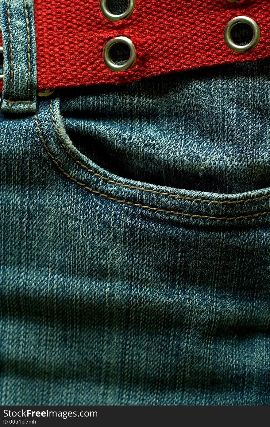 Jeans with strap. Close up.