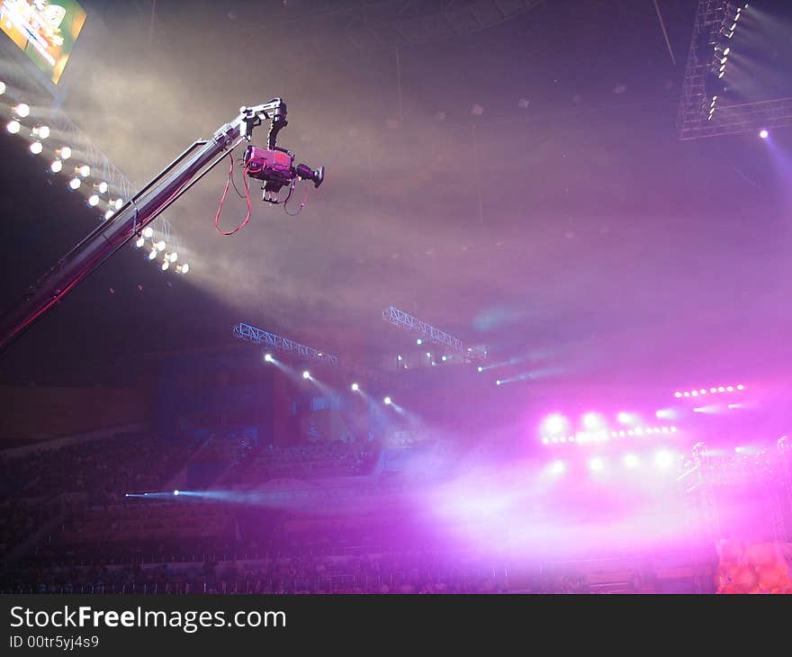 A camera one the Jibs Cranes in a performance in Beijing,China