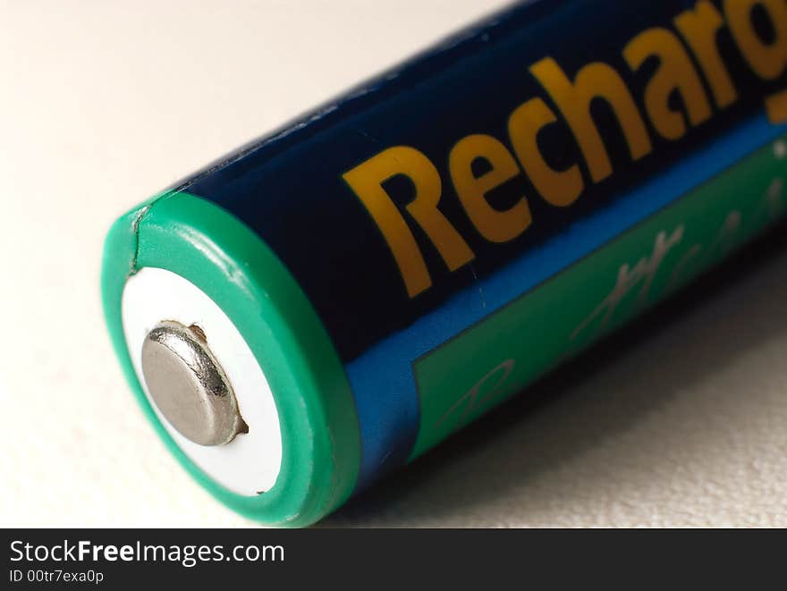 A aa rechargeable battery on white.