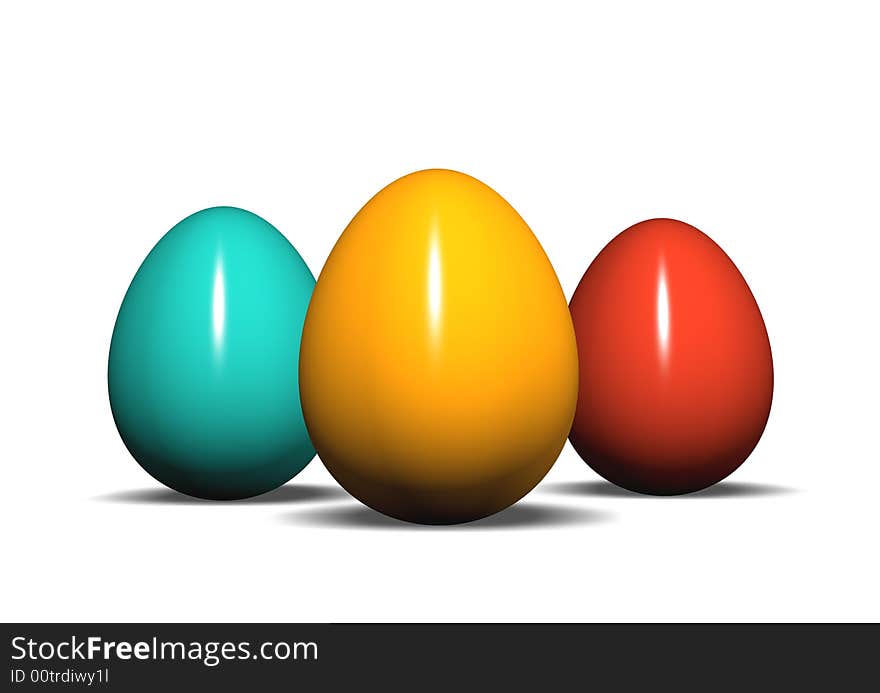 3d model color eggs on the white background