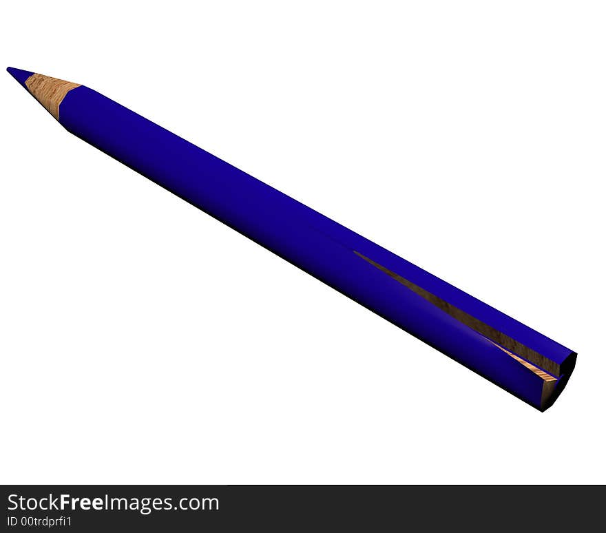 The broken dark blue pencil on a white background. 3D image.