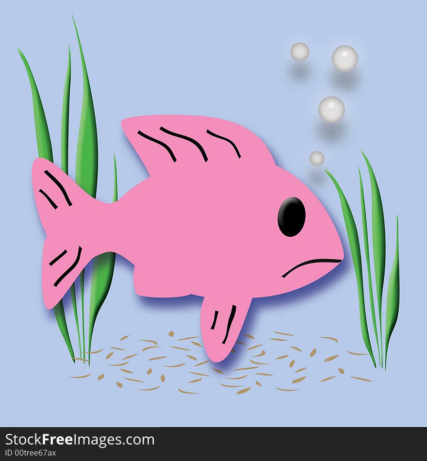 Pink fish swimming among aquarium plants illustration. Pink fish swimming among aquarium plants illustration