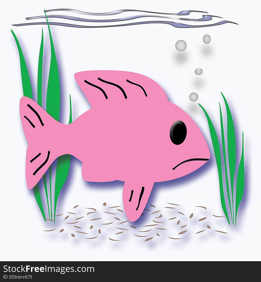 Pink fish swimming among aquarium plants illustration. Pink fish swimming among aquarium plants illustration