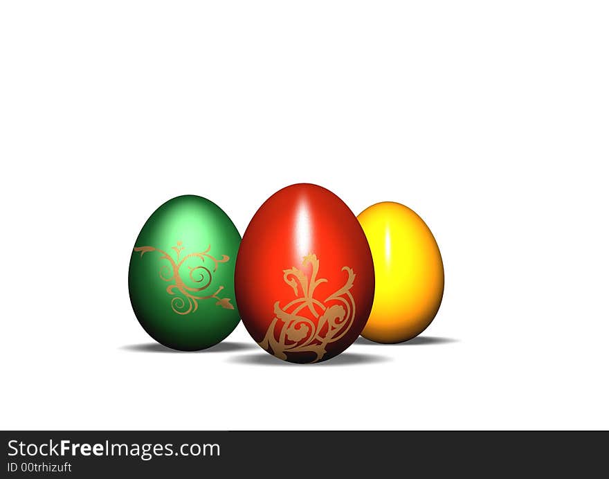 3d color easter eggs on the white background