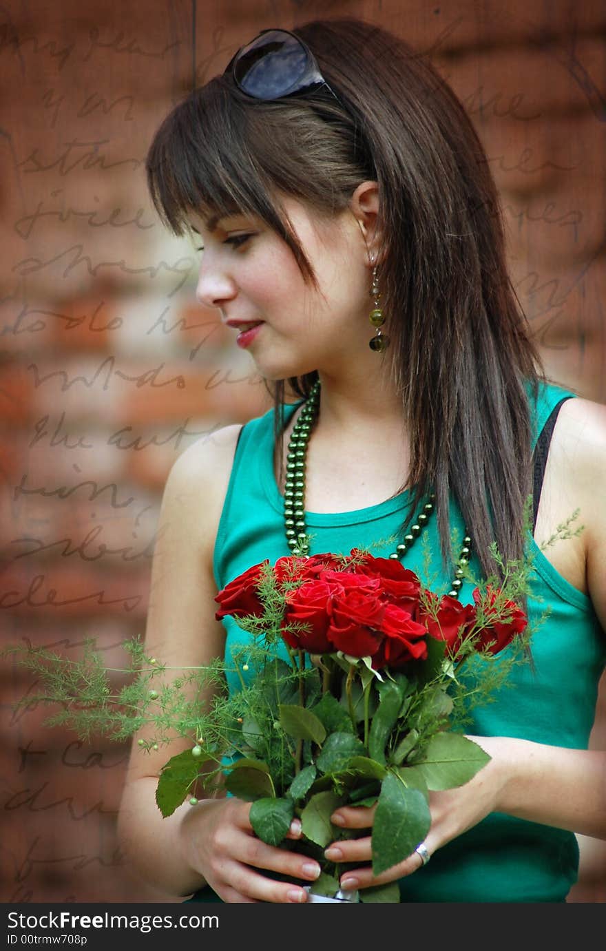 Beautiful Girl With Red Roses