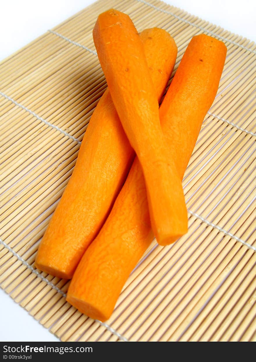 Peeled Carrot On Bamboo