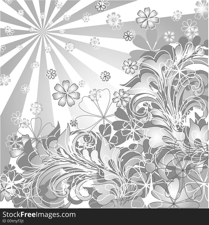 Vector monochrome floral decorative composition