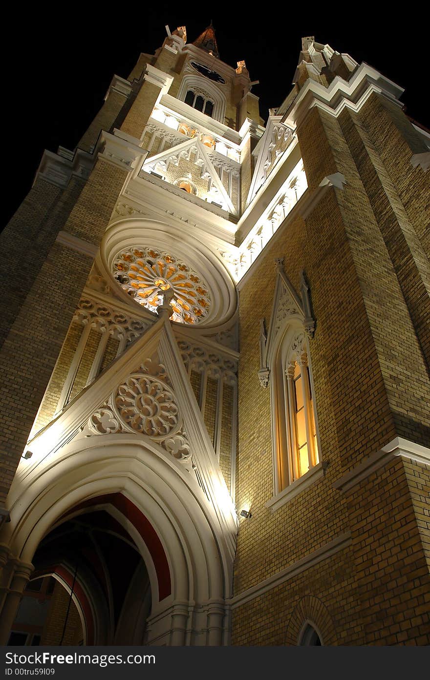 Night scene of catholic cathedral great architecture