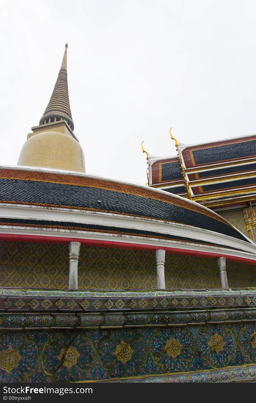 Buddhist temple with very decorated walls