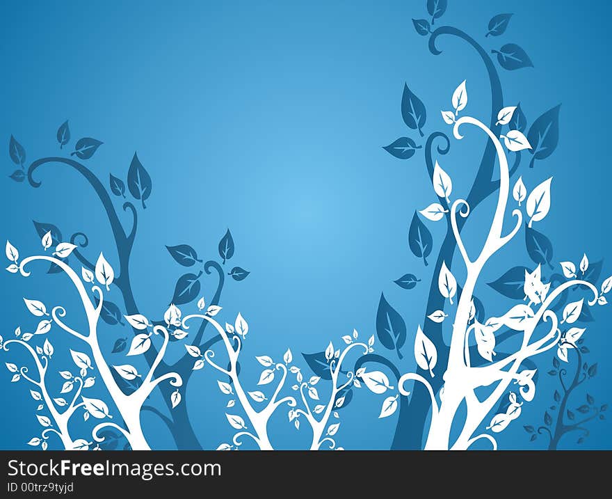 Blue and white leafs background -  illustration. Blue and white leafs background -  illustration