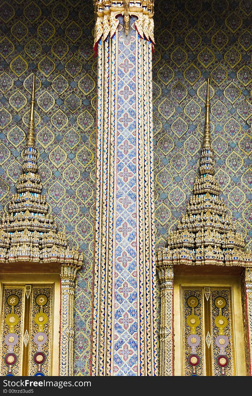 Buddhist temple with two golden doors