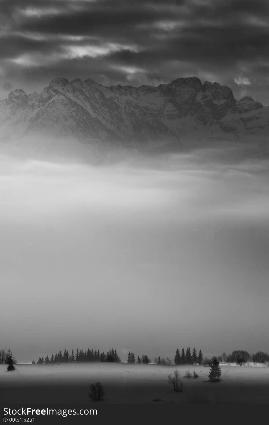 High mountains in misty and cloudy day. High mountains in misty and cloudy day