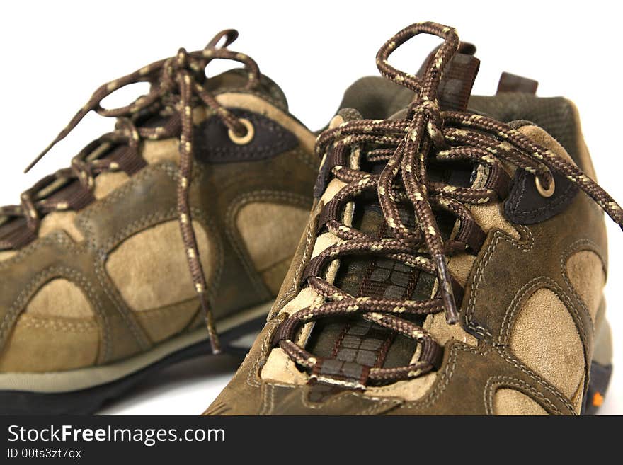 Hiking boots isolated on white background close-up