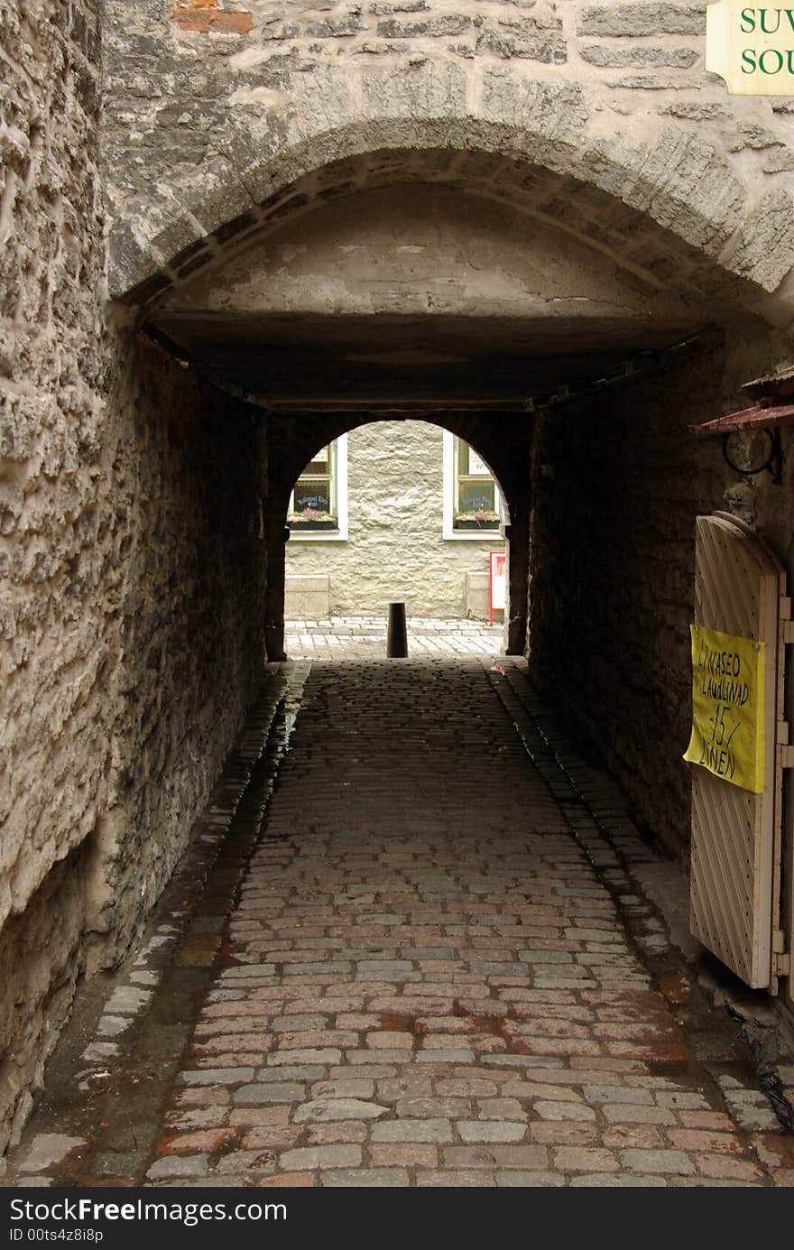 Old medieval street in Tallinn, Estonia.