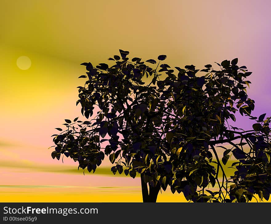 Illustration of tree, sea, and sky. Illustration of tree, sea, and sky.