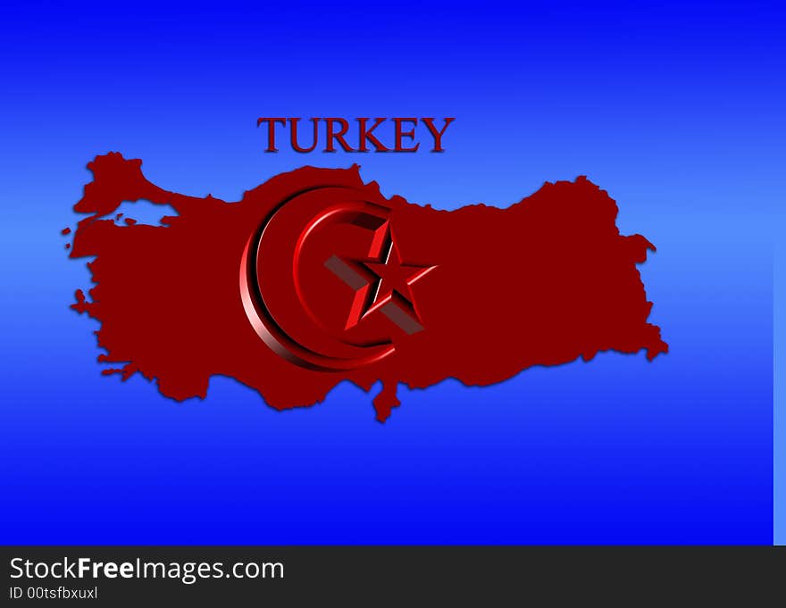 Turkey map with turkish flag