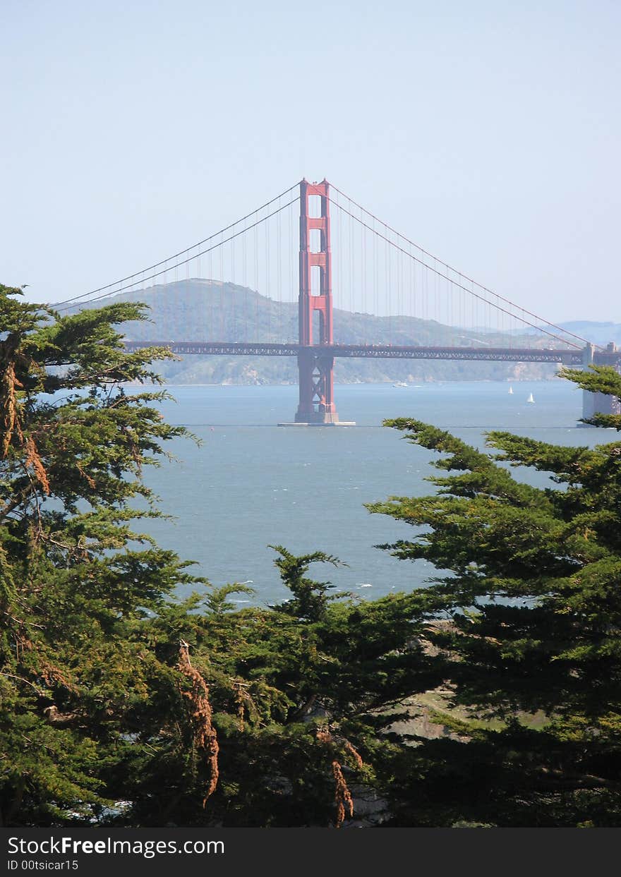 San Francisco's iconic Golden Gate Bridge spans the bay from the city to the Marin headlands