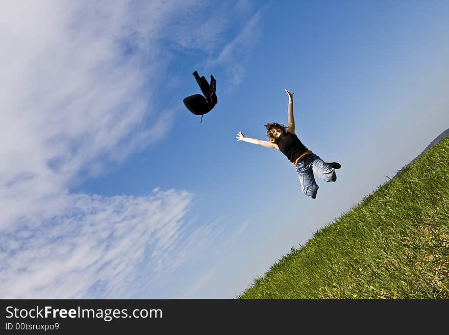 Flying happy woman