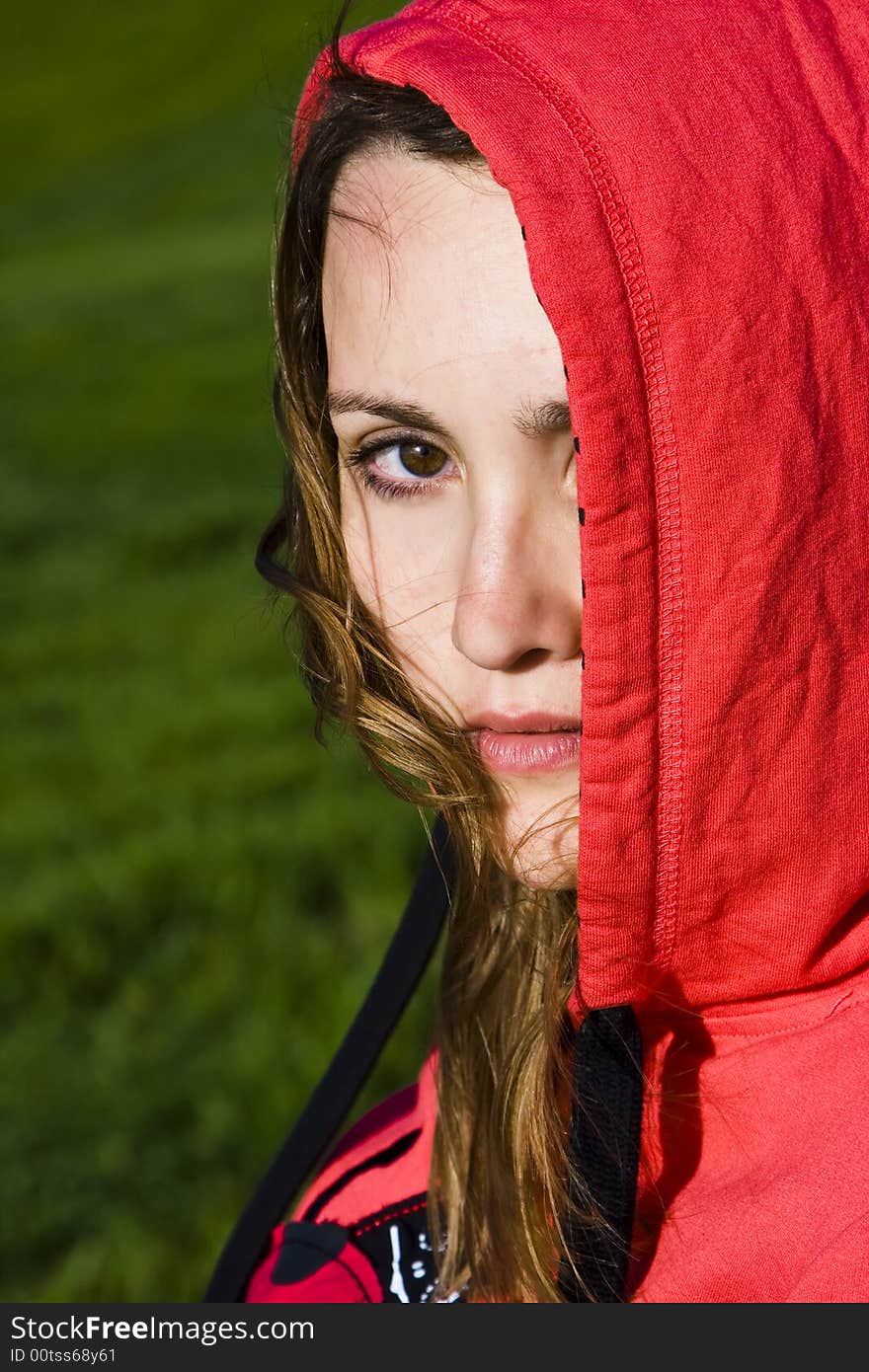 Beautiful woman portrait with red cap. Beautiful woman portrait with red cap.