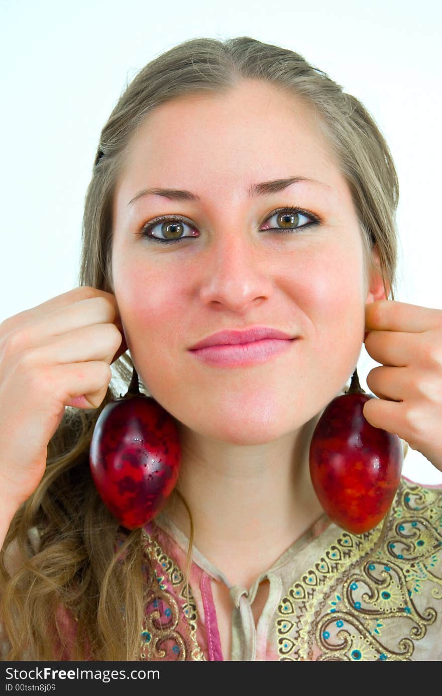 Pretty lady playing with tropical fruits. Pretty lady playing with tropical fruits