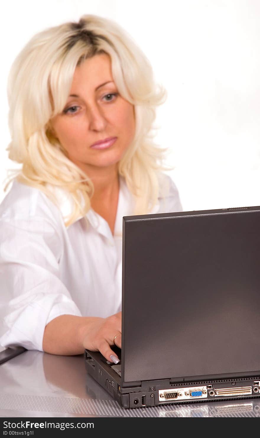 Nice caucasian girl with laptop isolated on white. Nice caucasian girl with laptop isolated on white