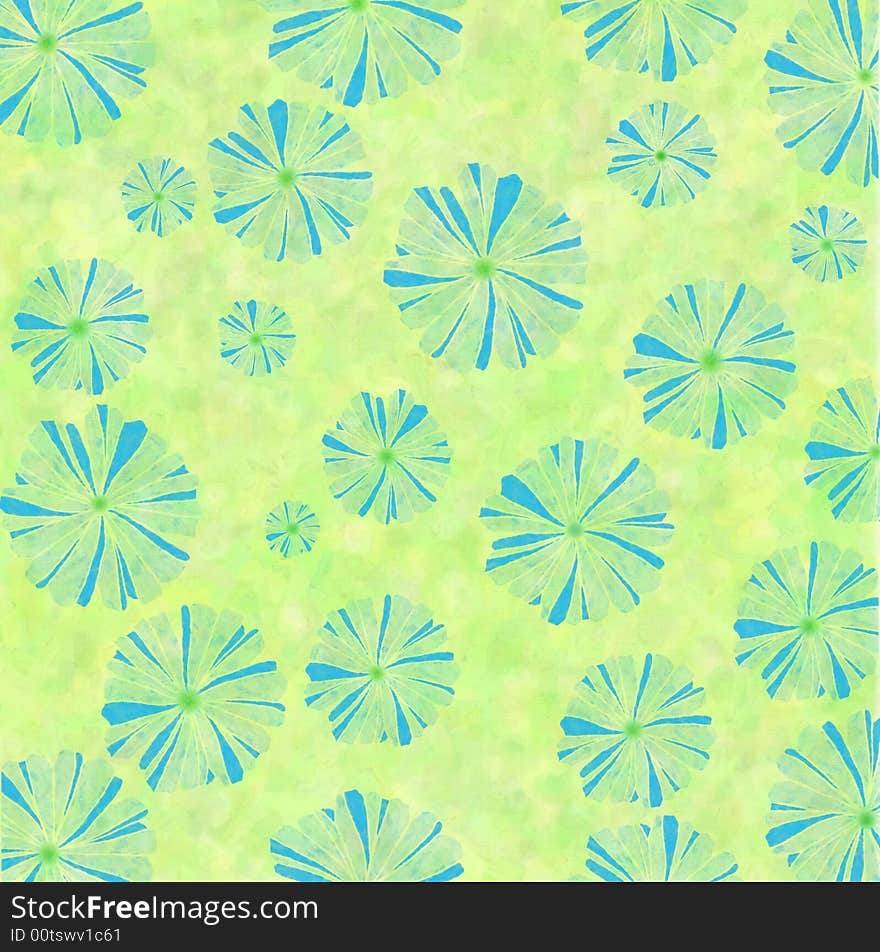 Fresh Pleated blue and green FLowers on mottled green background. Fresh Pleated blue and green FLowers on mottled green background