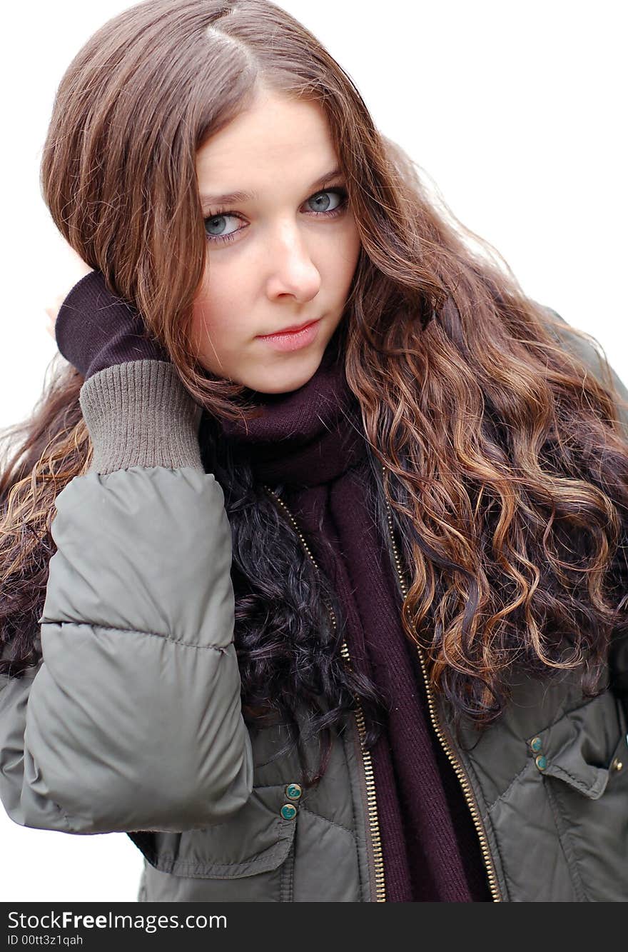 Beautiful teenage girl in white background