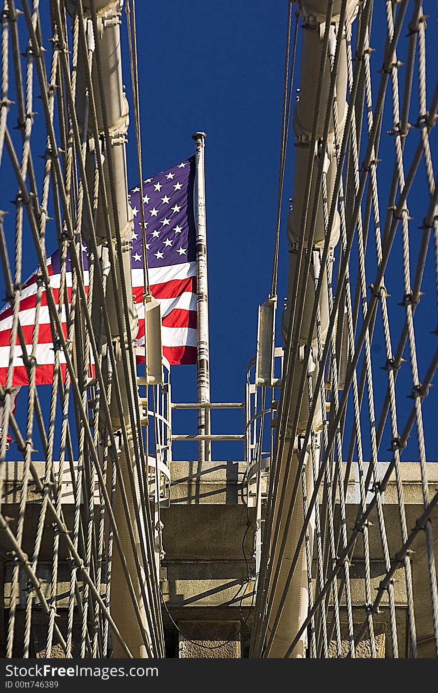 American Flag atop the Brooklyn Bridge