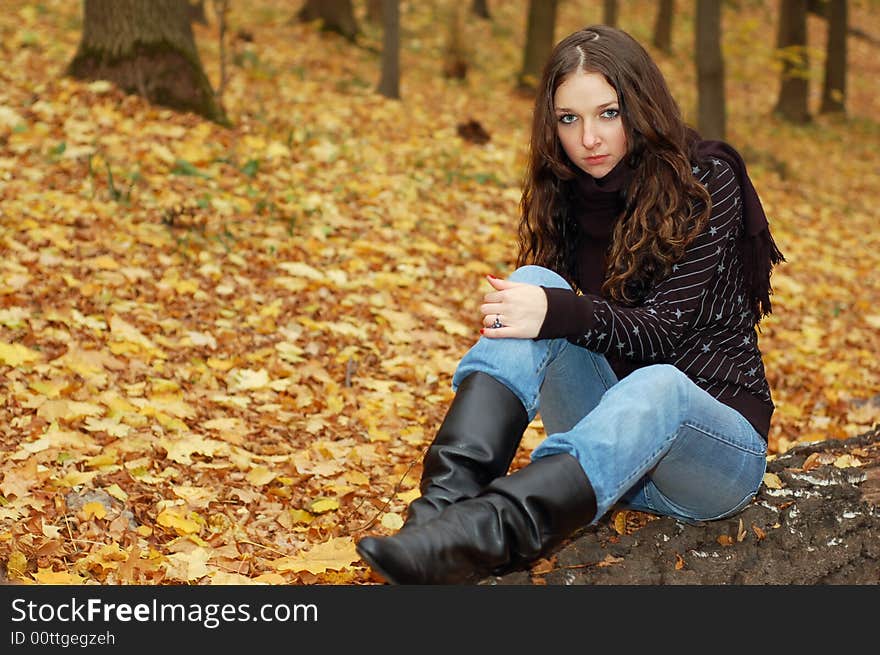 Teenage girl in the autumn forest. Teenage girl in the autumn forest