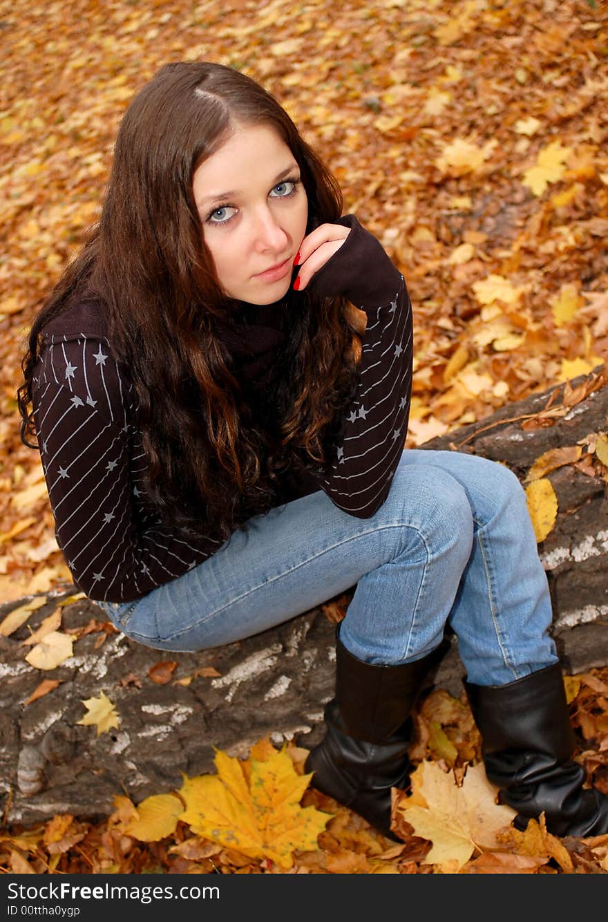 Teenage girl in the autumn forest. Teenage girl in the autumn forest