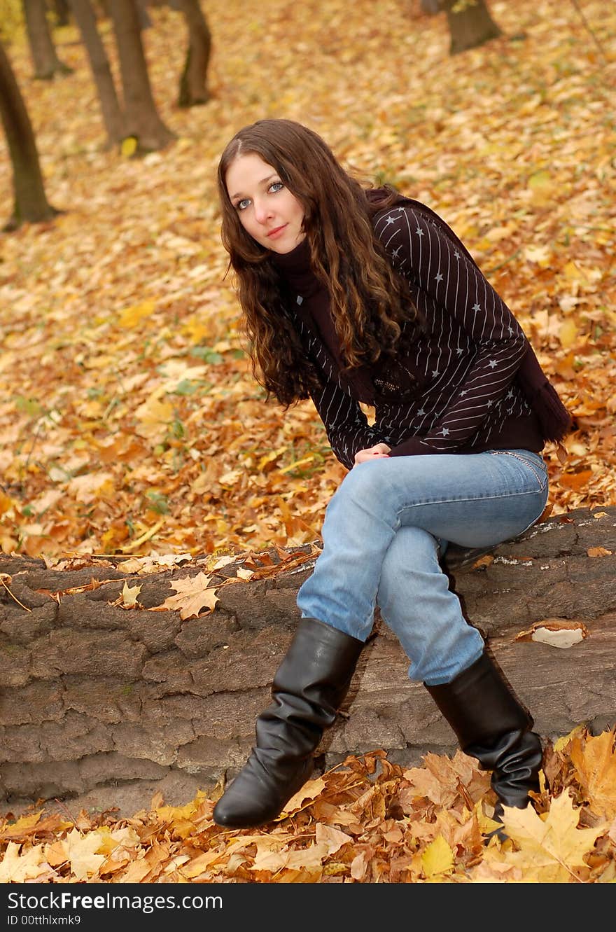 Teenage girl in the autumn forest. Teenage girl in the autumn forest