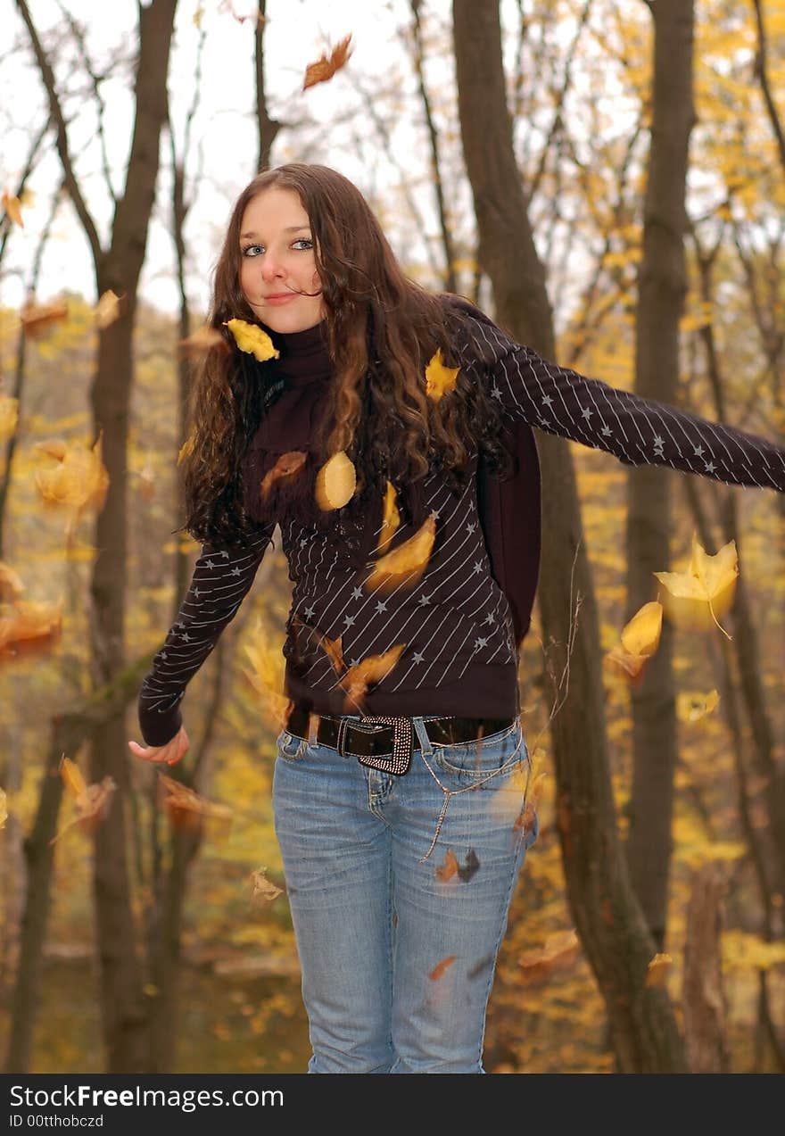 Teenage girl in the autumn forest. Teenage girl in the autumn forest