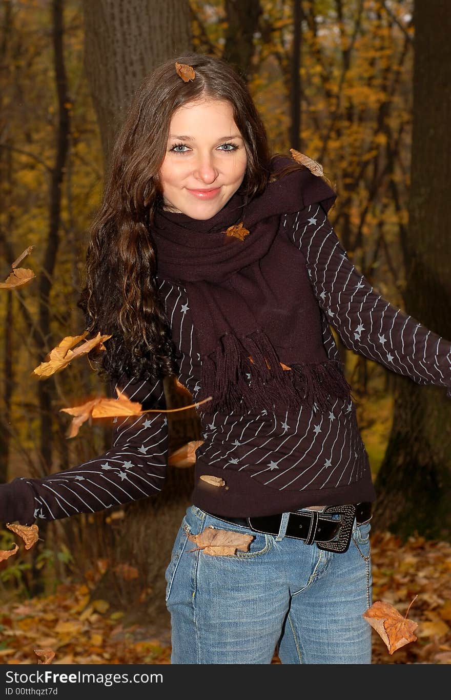 Teenage girl in the autumn forest. Teenage girl in the autumn forest