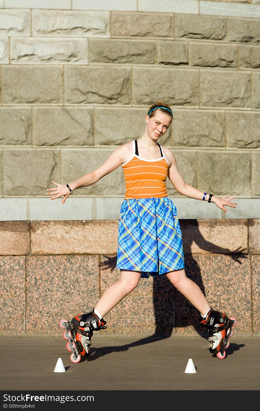 Roller girl skating style slalom