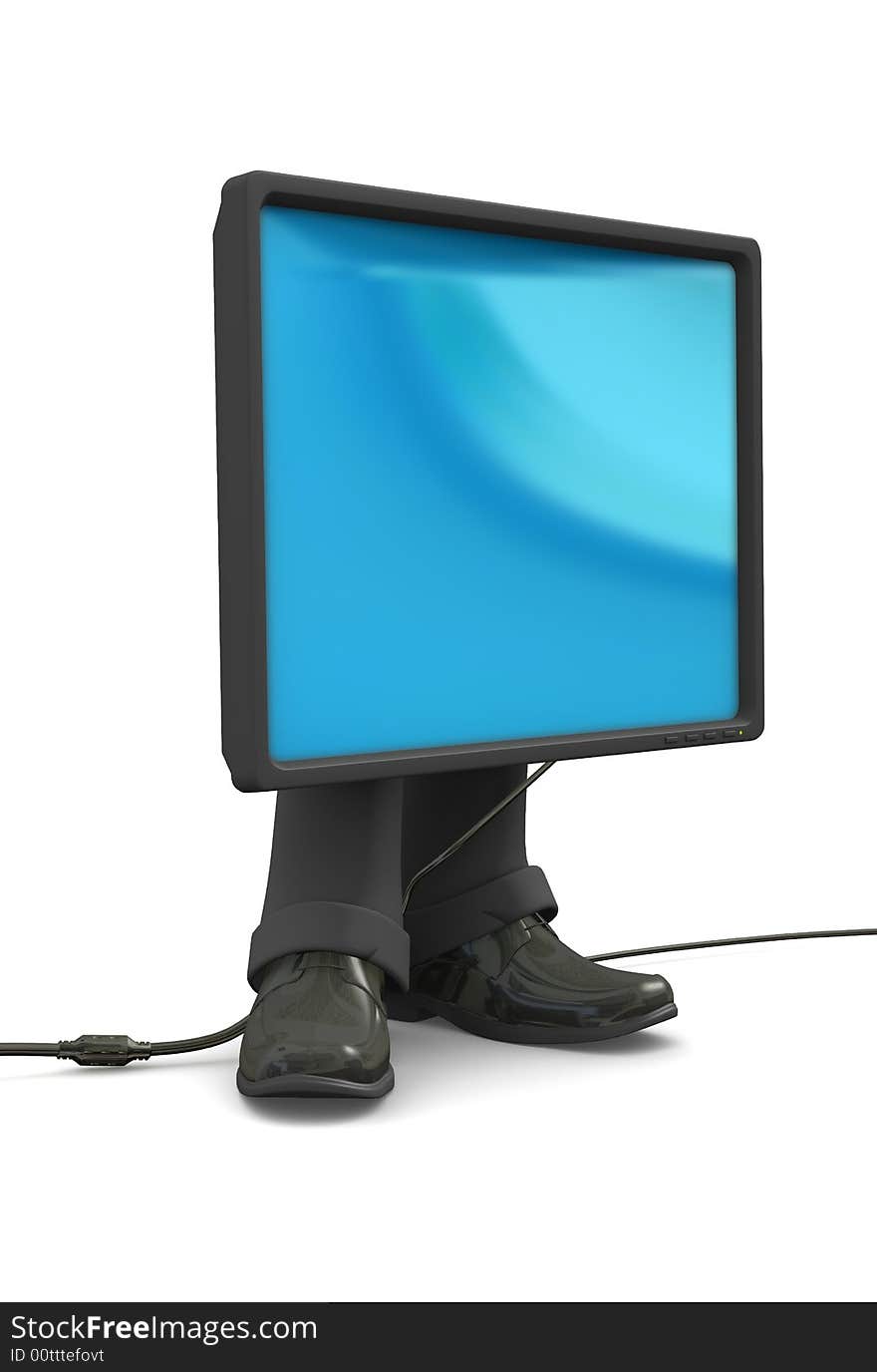 An LCD monitor using human foot as base. An LCD monitor using human foot as base