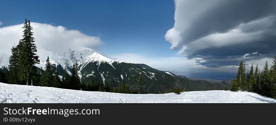 Cloudy peak in Carpathian mountains