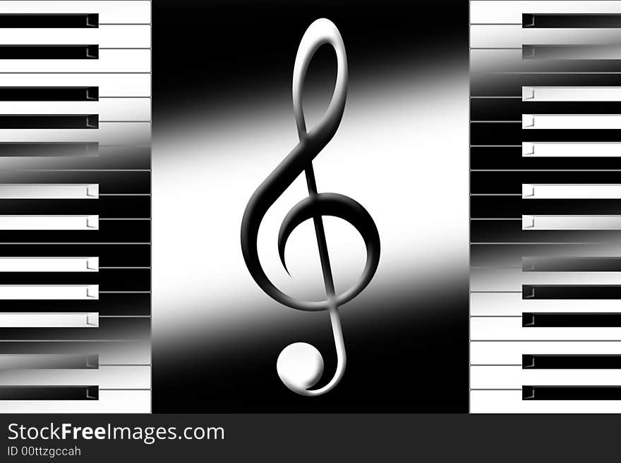 Keys of the piano and a treble clef. Keys of the piano and a treble clef