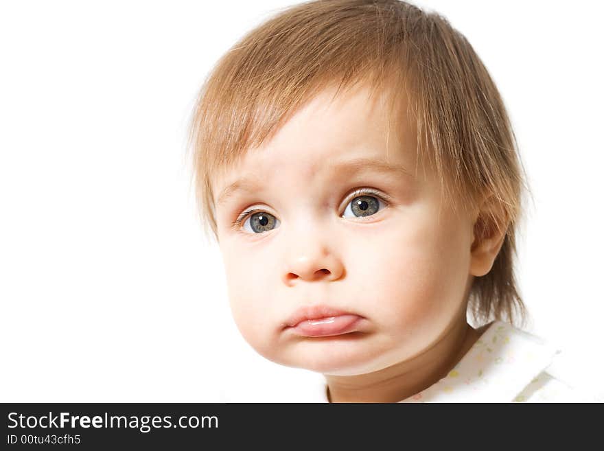 Cute one year baby on white background