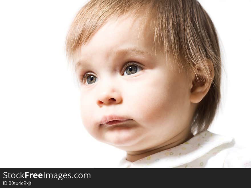 Cute one year baby on white background