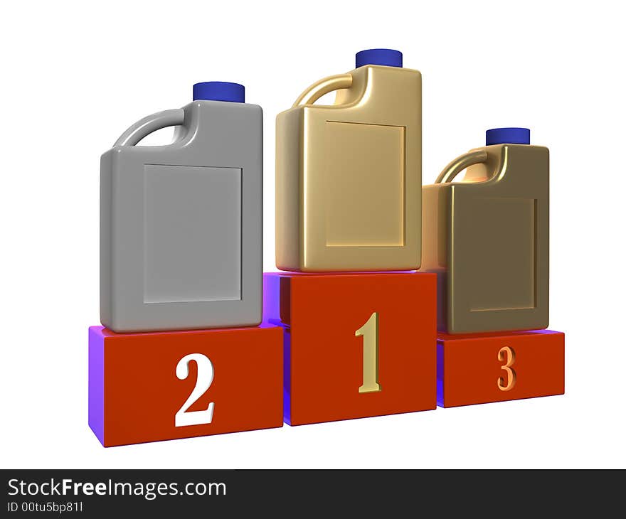 Three canisters for fuel on a pedestal. Three canisters for fuel on a pedestal