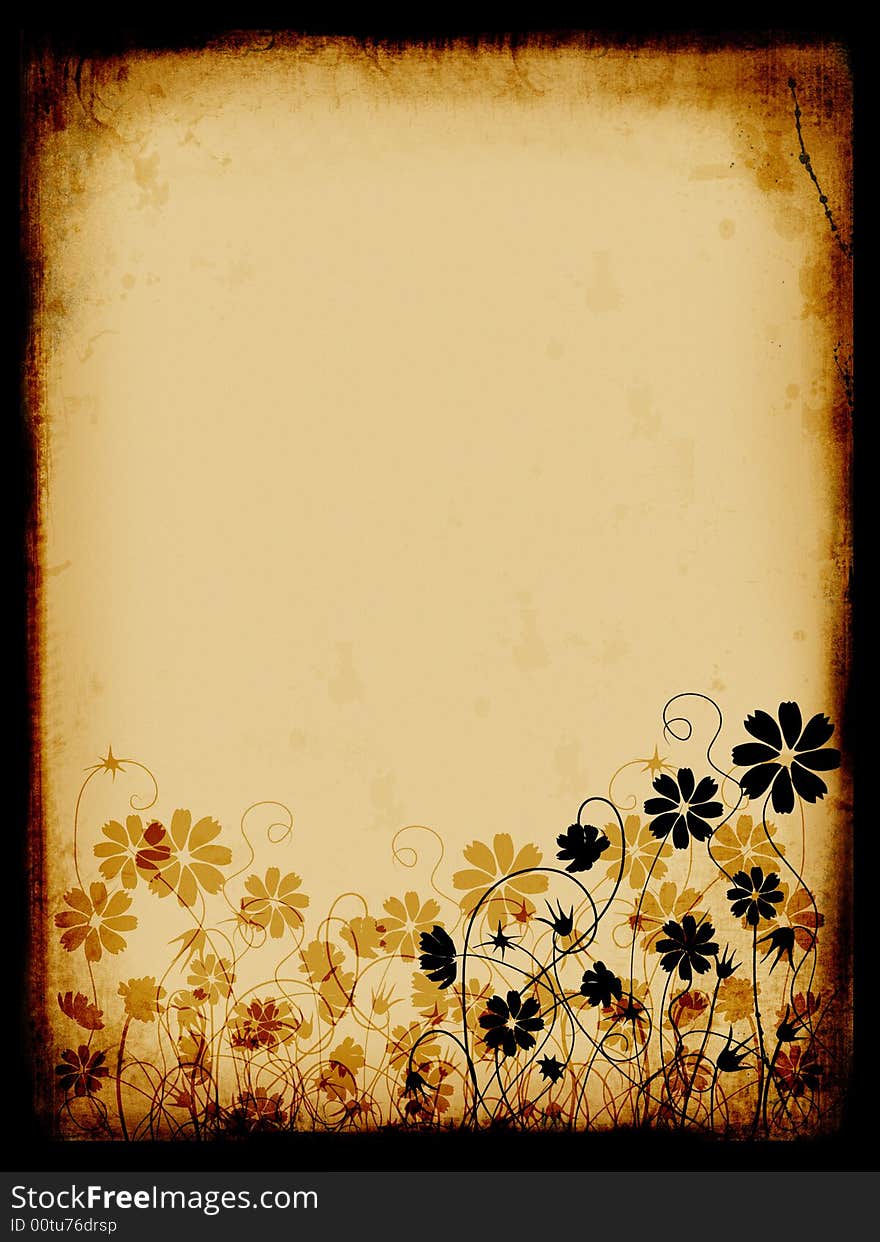 Grunge background, old paper, pattern, flowers