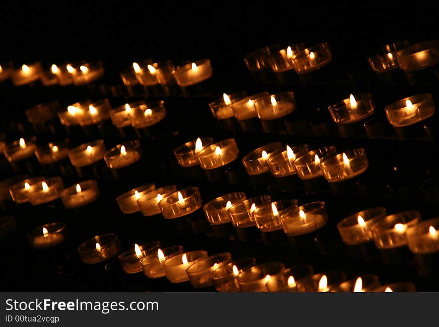 Red candles in a church